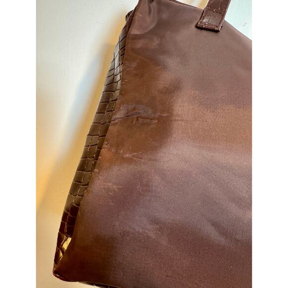 Vintage Y2K Diane von Furstenberg Brown Nylon Faux Croc Trim Tote Bag - Picture 12 of 12